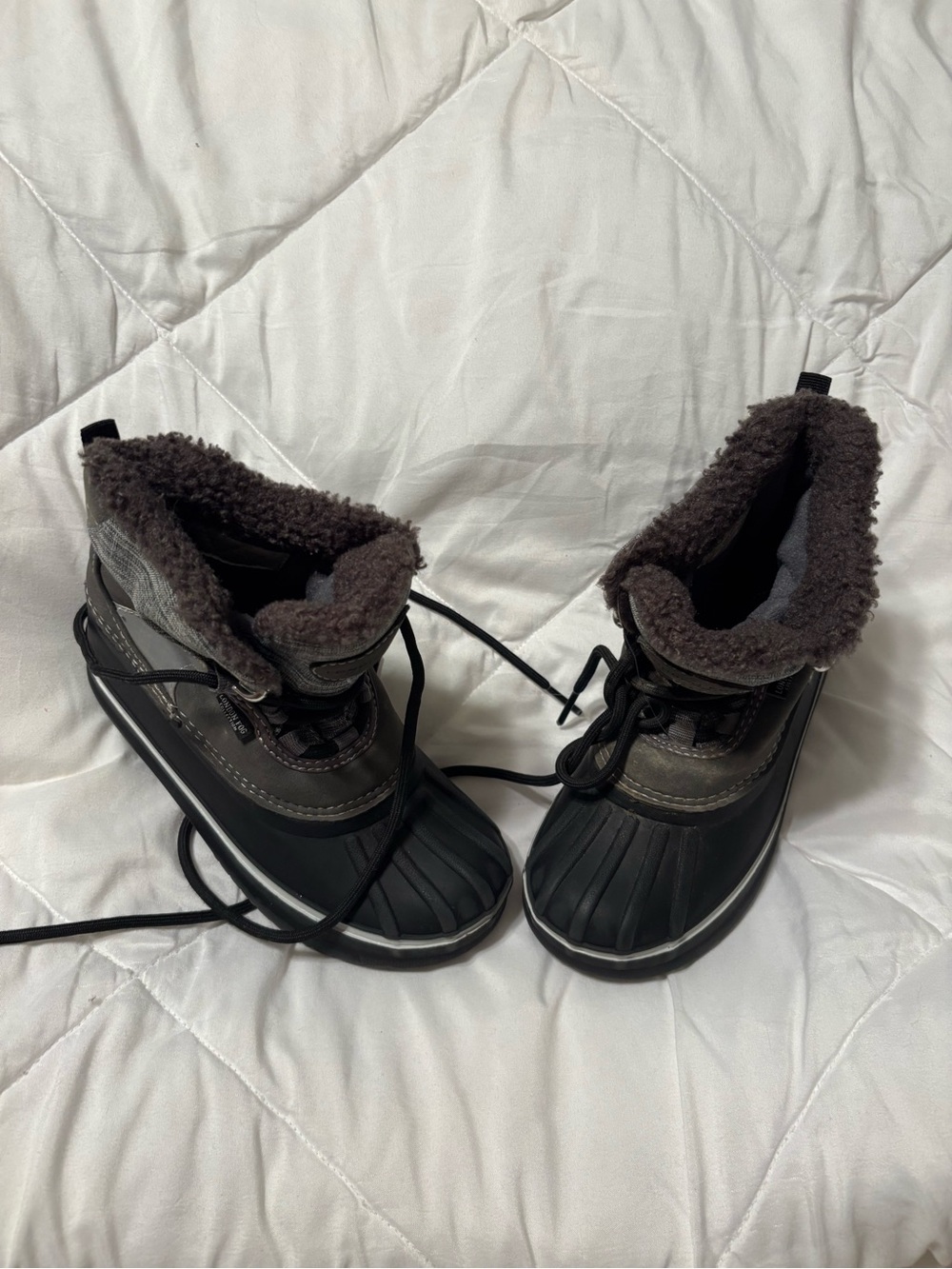 London Fog Black & Dark Gray Kids Waterproof Winter Boots size 1